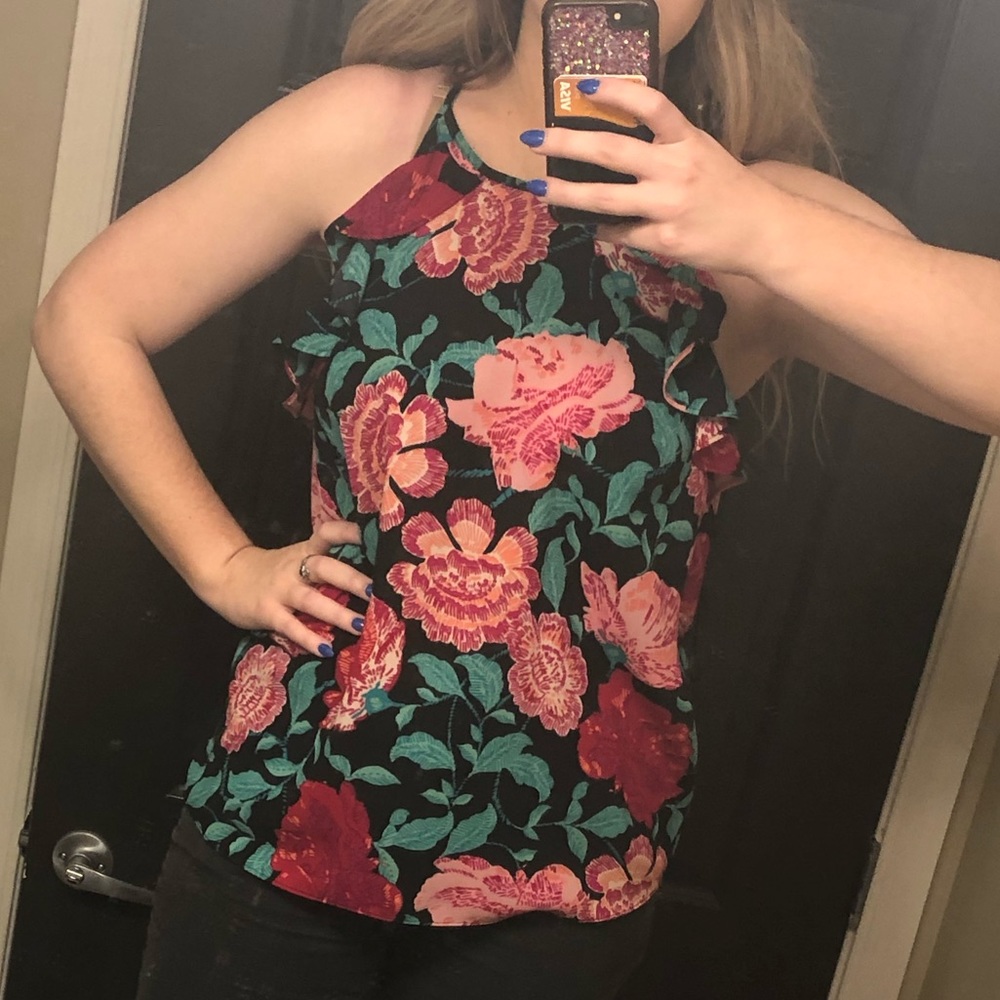 Black, red and pink floral tank top